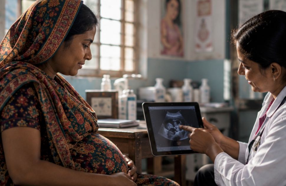 A health worker visiting a pregnant woman at home