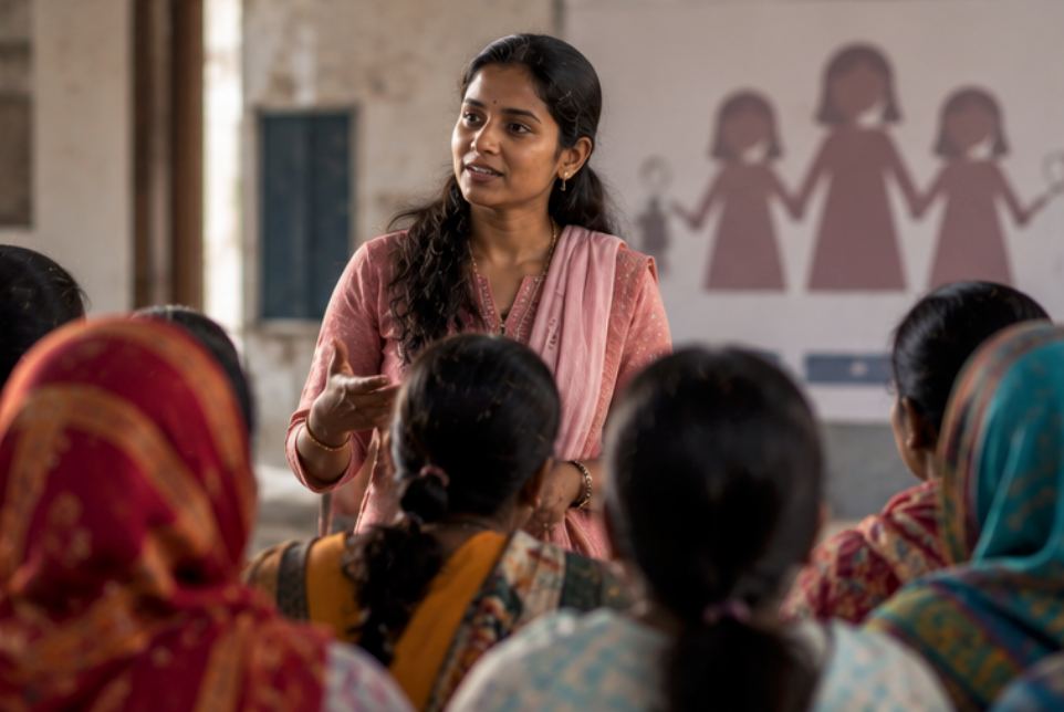 A group of women meeting together in a village